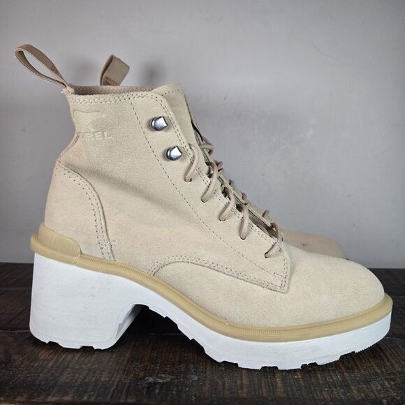 Sorel Hi Line Heeled Womens Size 7.5 Lace Up Boots Waterproof Cream White - Picture 1 of 14